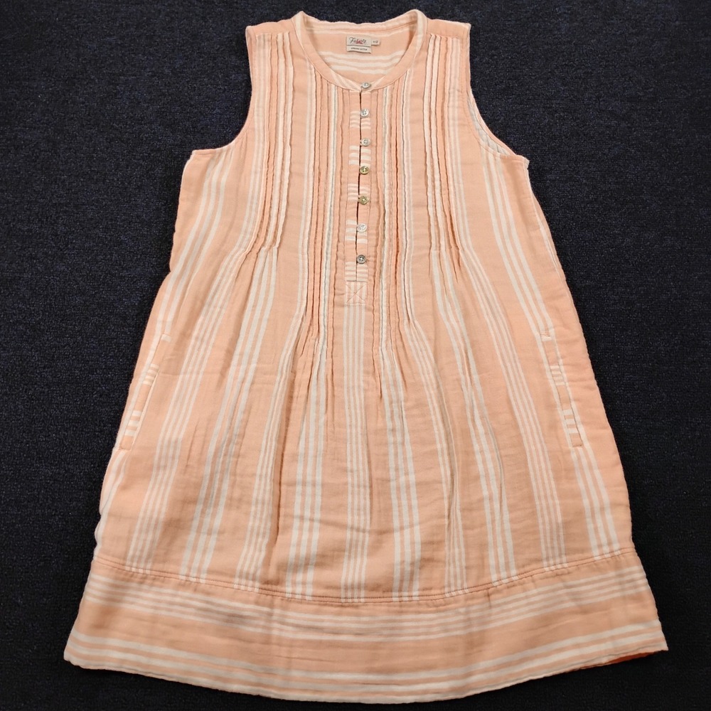 Faherty Isha Dress Womens Medium Sleeveless Shift Peach Stripe Cotton Minimalist